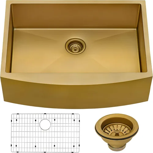 Ruvati RVH9660GG - Fregadero de cocina de acero inoxidable dorado mate con esquinas redondeadas de 30 pulgadas, color dorado mate, fregadero de