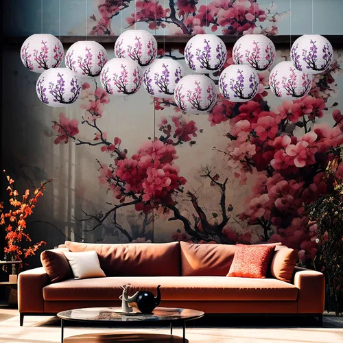 Miniatura 2 de 13 faroles de papel chinos japoneses de 12 pulgadas, decoraciones de fiesta Hibachi, flor de cerezo rojo, farol colgante decorativo para Año Nuevo
