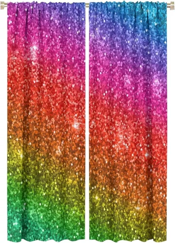 Miniatura 57 de Cortinas opacas abstractas de arco iris, pintura de color arcoíris con gotas, diseño gráfico creativo con bolsillo para barra, para sala de estar