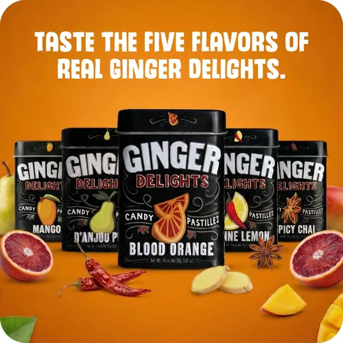 Miniatura 7 de Ginger Delights Dulces de Naranja Sanguina Raíz de Jengibre Molido Genuina, Sabores Naturales Certificado Kosher, Vegano, Sin Gluten Sin