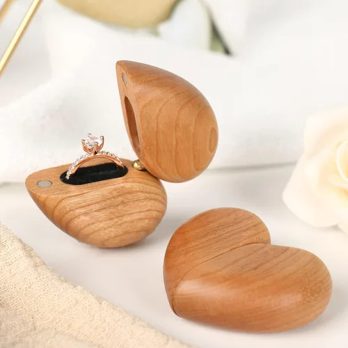 Miniatura 4 de Caja de madera para anillos en forma de corazón para boda, propuesta, caja de anillo de compromiso, estuche de madera para anillos de madera, regalo