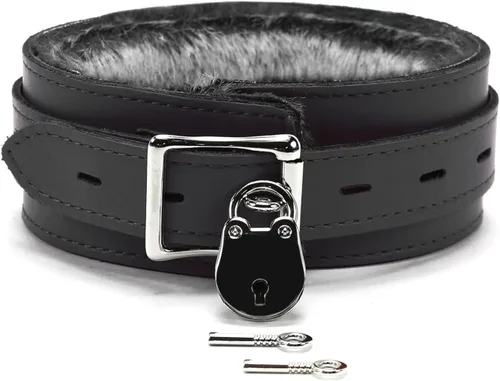 VP Leather Barcelona Collar de cuero de grano completo Latigo piel sintética de chinchilla (grande, negro)
