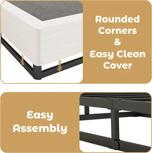 Miniatura 7 de NHODIR Base de cama de metal resistente de 5 pulgadas con resorte, sin ruido y sin herramientas, fácil montaje, base de soporte de colchón para cama