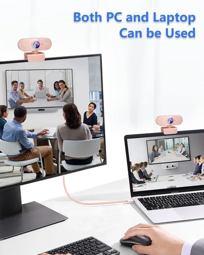 Miniatura 5 de Cámara web para PC con micrófono, Full HD 1080P rosa, cámara web de transmisión con micrófono para computadora portátil Mac, cámara de computadora