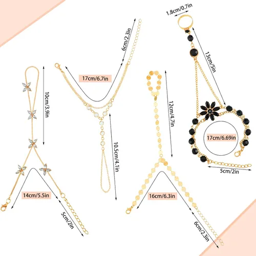 Miniatura 2 de Juego de 8 piezas de cadena de mano pulsera de cristal pulsera de diamantes de imitación pulsera de dedo esclavo cadena de mariposa anillo