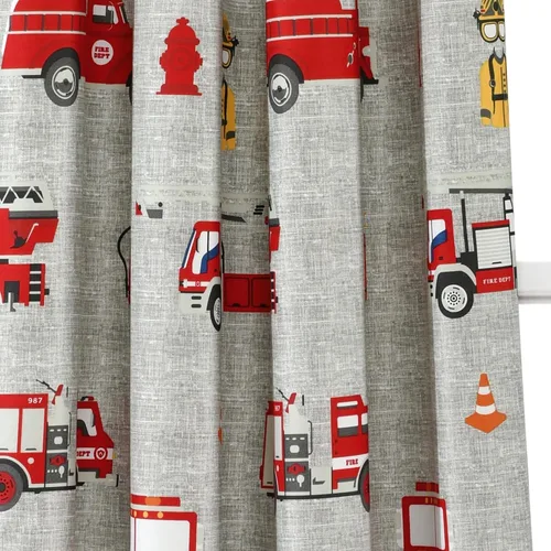 Miniatura 3 de Lush Decor Panel de cortina para ventana de camión de bomberos, par, 52 pulgadas de ancho x 84 pulgadas de largo, rojo y gris - Cortinas