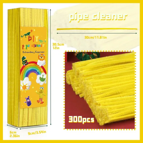 Miniatura 2 de Iuuidu 300 piezas de tallos de felpilla para limpiar pipas amarillas, suministros de manualidades, cepillo limpiador de tuberías para bricolaje