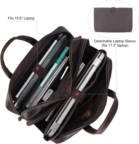Miniatura 4 de TIDING Maletín de cuero para hombres 17 pulgadas portátil Messenger Bag Office Work Business Bolsa de hombro bolsa de fijación