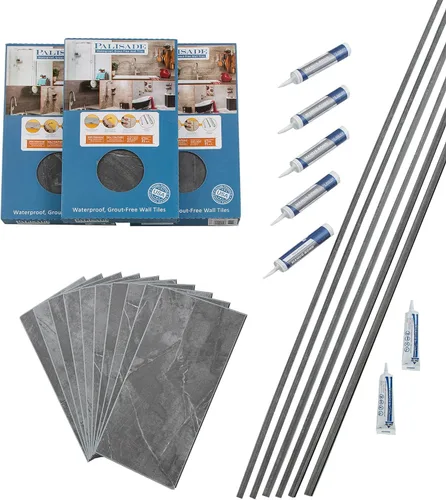 Miniatura 33 de Palisade Kit de azulejos de vinilo entrelazados impermeables para ducha y bañera en mármol Carrara de 23.2 x 11.1 pulgadas Mármol de Carrara