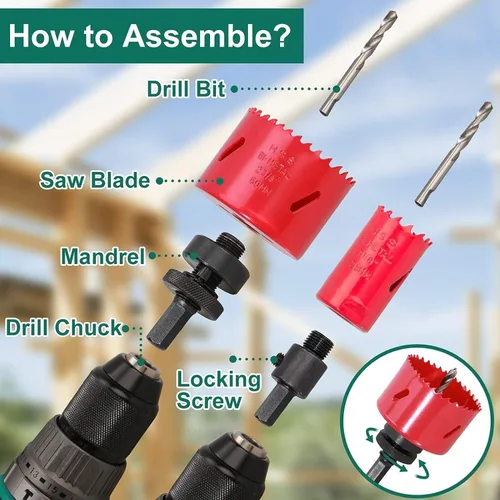 Miniatura 8 de HYCHIKA - Taladro de martillo inalámbrico de 18 V, kit de sierra bimetálica de 3/4 a 2-1/2 pulgadas, kit combinado de herramientas