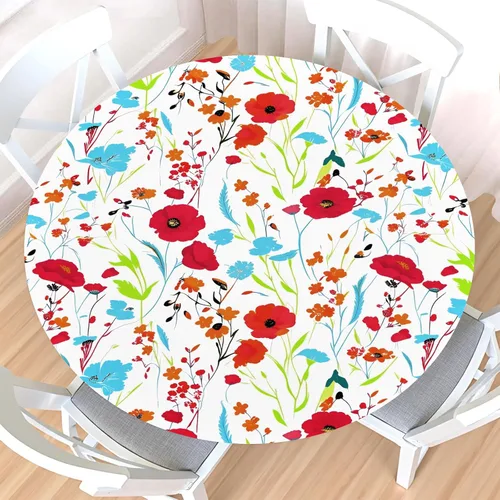 Miniatura 47 de Mantel redondo ajustable para el 4 de julio con borde elástico, impermeable, lavable, azul, rojo, blanco, estrella, patriótica, independencia, Día