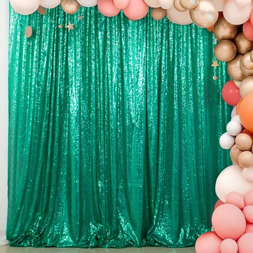Miniatura 21 de ShinyBeauty Cortinas de lentejuelas 2 paneles 2 pies x 8 pies verde iridescente, telón de fondo para fotomatón, fondo para graduaciones, baby