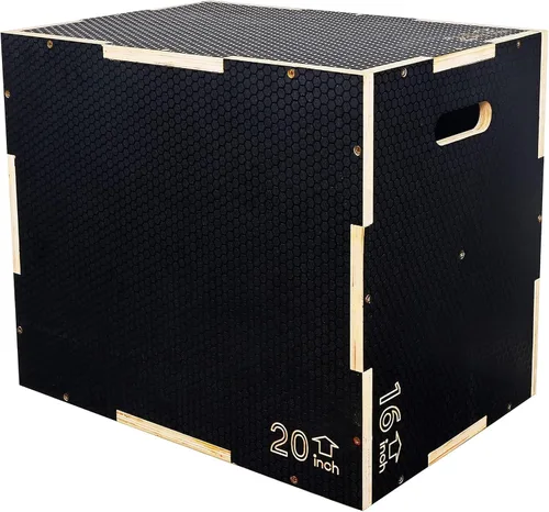 Miniatura 8 de Fitvids Plataforma de ejercicio de madera antideslizante de 16 x 14 x 12 pulgadas, equipo de entrenamiento pliométrico para gimnasio en casa, caja