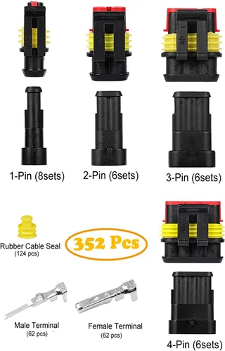 Miniatura 2 de 352 unids terminales de conector eléctrico impermeable Conectores de cable eléctrico automotriz Conector de 1/2/3/4 Pin con herramienta de crimpado