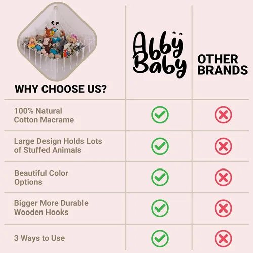 Miniatura 4 de ABBY BABY Hamaca grande para animales de peluche, almacenamiento de animales de peluche, red de macramé 100% algodón natural, organizador