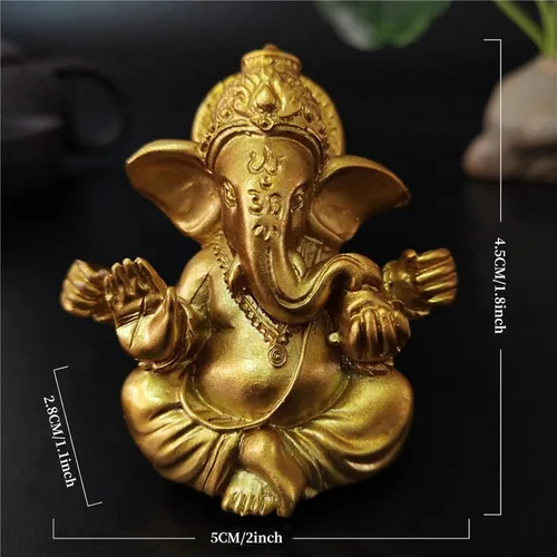 Miniatura 2 de Estatuas hindú de oro de Lord Ganesha, 1 pieza de escultura de resina de elefante indio, estatua de Dios, figura de Ganesh, adornos de elefante