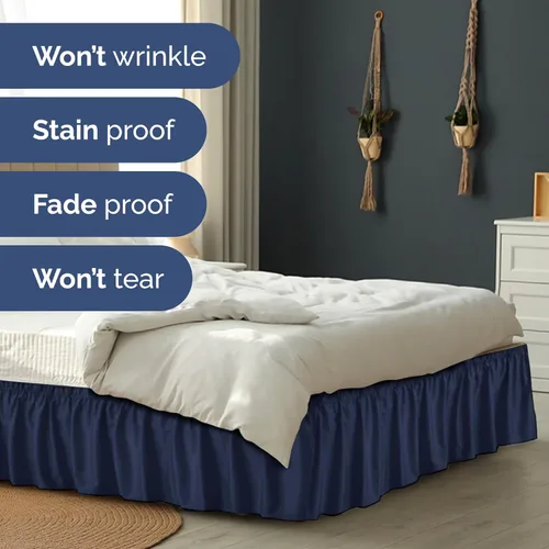 Miniatura 5 de CGK Linens - Falda de cama envolvente con volantes, color azul marino, para camas de tamaño matrimonial con altura de 24 pulgadas sin arrugas, 18