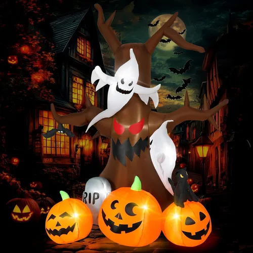 Miniatura 9 de Decoraciones inflables de Halloween de 8 pies de largo, decoraciones de calabaza con luces LED integradas, linterna inflable para interiores