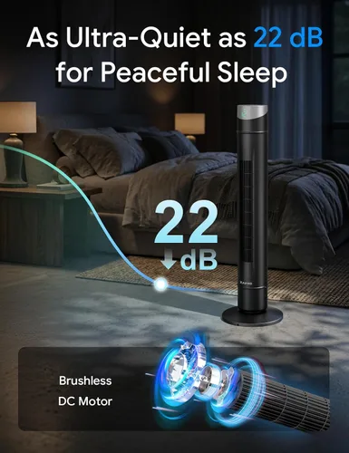 Miniatura 14 de ZAFRO Ventilador de torre inteligente para dormitorio, ventilador de torre oscilante de 120°, 28 pies/s de alta velocidad, 12 velocidades, 4 modos