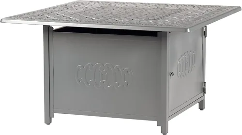 Miniatura 2 de Mesa cuadrada de aluminio para fogata de propano de 42 x 42 pulgadas con cuentas de vidrio, dos tapas, tapa, 57,000 BTU en acabado blanco Gris