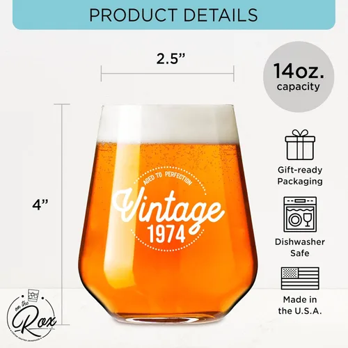 Miniatura 2 de On The Rox Regalos de 50 cumpleaños para mujeres y hombres – 14 onzas vintage 1974 50 años regalos para mujeres – Copa de vino sin tallo apta