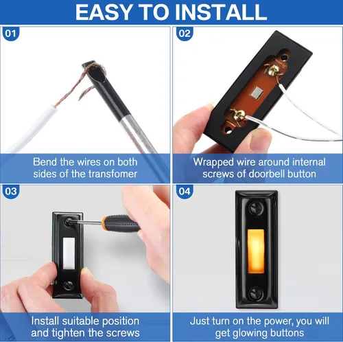 Miniatura 5 de Dreyoo Botón de timbre de puerta de metal, botón de timbre de puerta con cable de metal resistente con luz LED montada en la pared, botones
