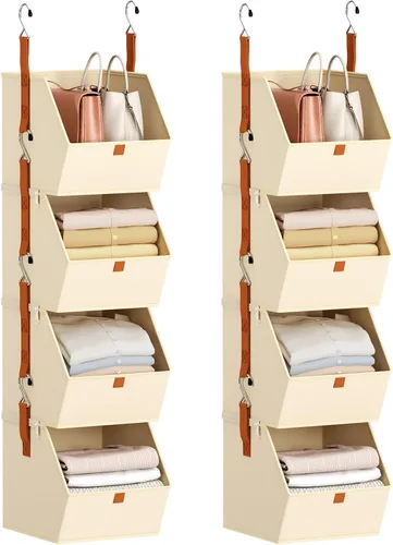 Miniatura 10 de Homsorout Organizador colgante de armario de 4 niveles, estantes colgantes para ropa, sistema de armario que ahorra espacio, contenedores de Beige
