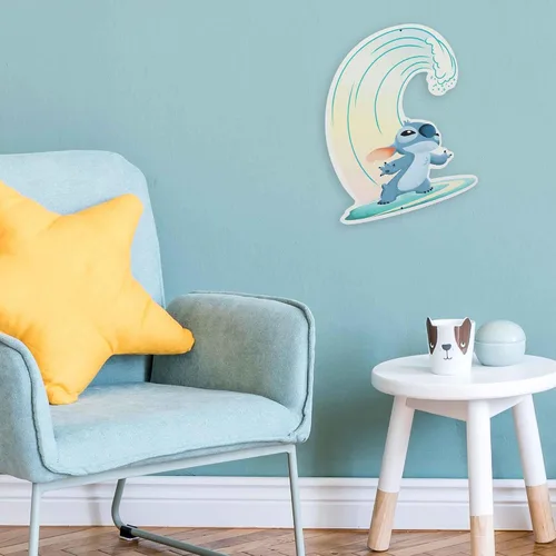 Miniatura 5 de Disney Lilo and Stitch - Letrero de metal para surfear, divertido arte de pared con olas de océano troqueladas y tabla de surf para decoración
