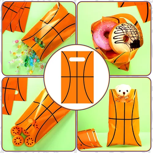 Miniatura 4 de Sinmoe 50 bolsas de regalo de baloncesto con asa, bolsas de plástico para regalos de fiesta de baloncesto, bolsa de dulces para niños y hombres