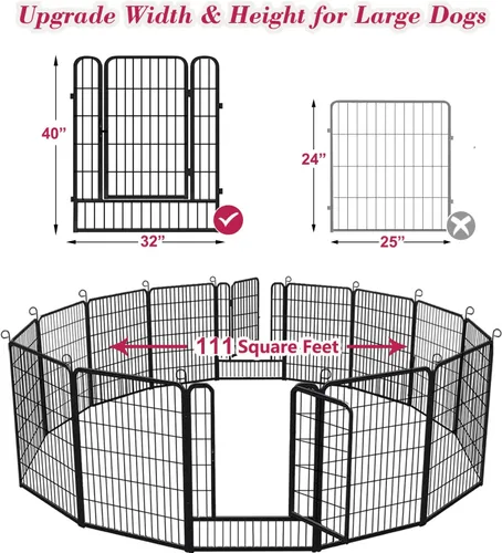 Miniatura 8 de Corralito para perros, 40 pulgadas de altura, 14 paneles de valla resistente para perros con puerta, corral de ejercicio antioxidante para perros