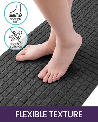 Miniatura 3 de DEXI Tapete para bañera antideslizante, extra largo de 39 x 16 pulgadas, ventosas, agujeros de drenaje, lavable a máquina, para suelo de ducha