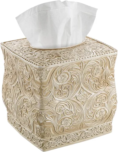 Creative Scents Victoria - Funda cuadrada para caja de pañuelos, soporte de pañuelos beige para baño, soporte decorativo para caja de pañuelos con