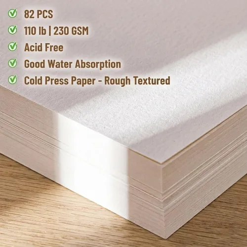 Miniatura 5 de 82 hojas de papel de acuarela de 5 x 7 pulgadas, papel de prensa fría de 110 lb/230 GSM, papel de color de agua blanca para niños, adultos