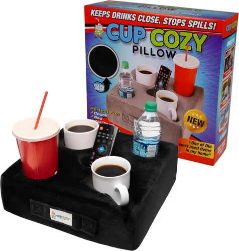 La Almohada Portavasos Original Cup Cozy Pillow de 5 Agujeros Negra Como se Ve en TV - Soporte Portavasos para Sofá, Sillón, Cama, Automóvil, Casa
