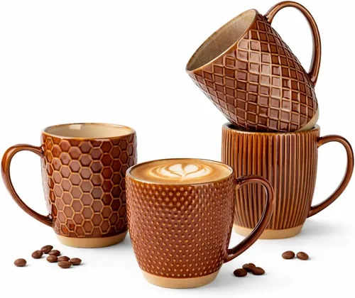 Miniatura 12 de GBhome Juego de 4 tazas de café grandes hechas a mano de 16 onzas con mango grande para capuchino, café con leche, té, cacao caliente, aptas