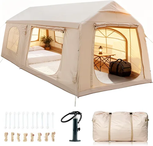 Miniatura 10 de Inflatable Tents for Camping, Blow Up Tent with Hand Pump, Easy Setup Inflatable Hot Tent with Stove Jack, Waterproof Oxford Air Glamping Tents for