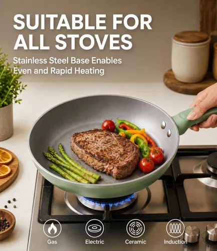 Miniatura 9 de USELUCK Sartén antiadherente de cerámica de 9.5 pulgadas, sartén para tortilla sin PFOA, utensilios de cocina de aluminio compatibles con inducción