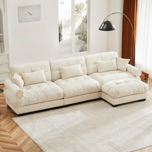Miniatura 108 de Otomana beige para sofá modular modular, sofá individual, asiento otomano para sofá modular convertible, sofás de terciopelo para sala de estar