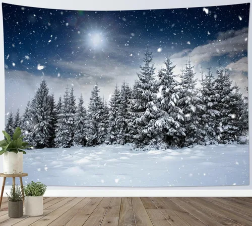 Miniatura 29 de HVEST Tapiz de cielo estrellado, nieve, montaña, para colgar en la pared, bosque de pinos, tapices para dormitorio, sala de estar, decoración
