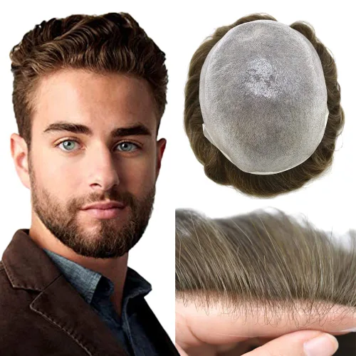 Miniatura 52 de Toupee Hair for Men Hair Piece 0.002 in Ultra Thin Skin Mens Toupee Sistema de reemplazo de cabello humano para hombres, prótesis capilar