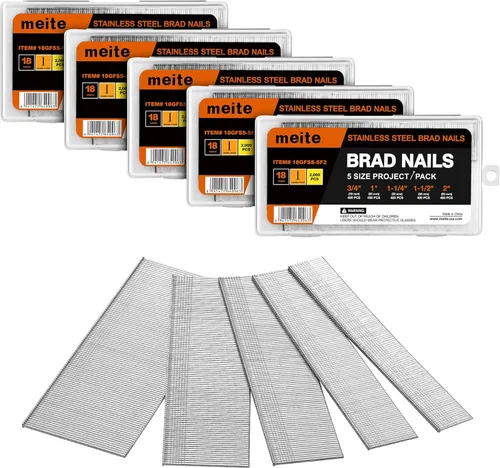 Miniatura 18 de meite Clavos Brad de Acero Inoxidable Calibre 18, Clavos Brad de 18GA de 3/4 Pulgada, Clavos Pequeños de Acabado de Acero Inoxidable 304