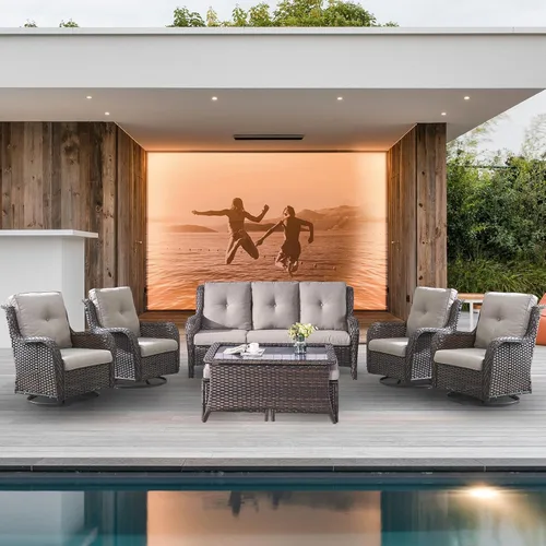 Miniatura 54 de Belord - Juego de sillas giratorias para patio al aire libre - Juego de 2 sillas de mimbre giratorias para patio con cojín cubierto para porche
