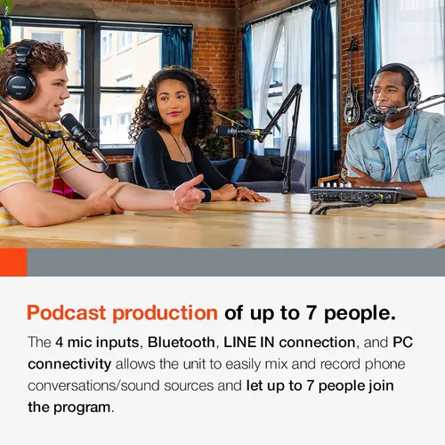 Miniatura 6 de TASCAM Mezclador de transmisión de podcasts Mixcast 4, grabadora e interfaz de audio USB: cuatro entradas de micrófono XLR/TRS, pantalla táctil