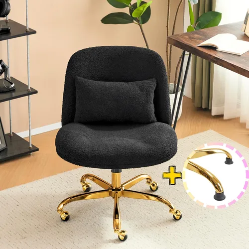 Miniatura 8 de VINGLI Silla de oficina ancha con patas cruzadas, silla de escritorio ergonómica cómoda con almohada y base dorada, doble uso con/sin ruedas, silla