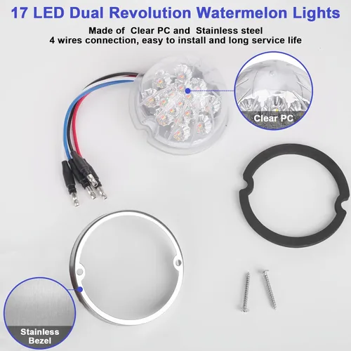 Miniatura 5 de 2 piezas de luces de señalización y marcador de doble revolución en rojo y blanco con 17 luces LED de sandía, lentes transparentes y bisel de acero