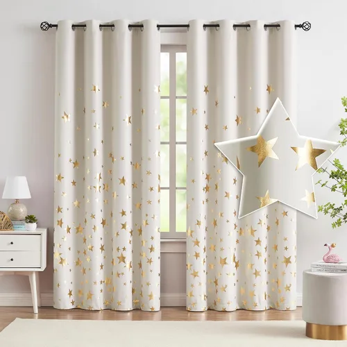 Miniatura 27 de Treatmentex Cortinas Opacas de Oro Marfil con Estampado de Copos de Nieve, Paneles de Cortina para Sala de Estar de 63 Pulgadas con Medallón Floral