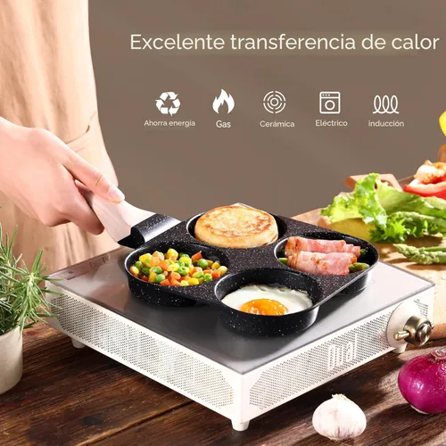 Miniatura 4 de CAROTE Sartén para Huevos Sartén para Tortilla, Sartén Antiadherente de Granito para Tortilla de 4 Tazas - Sartén para Panqueques y Cocedor de Negro
