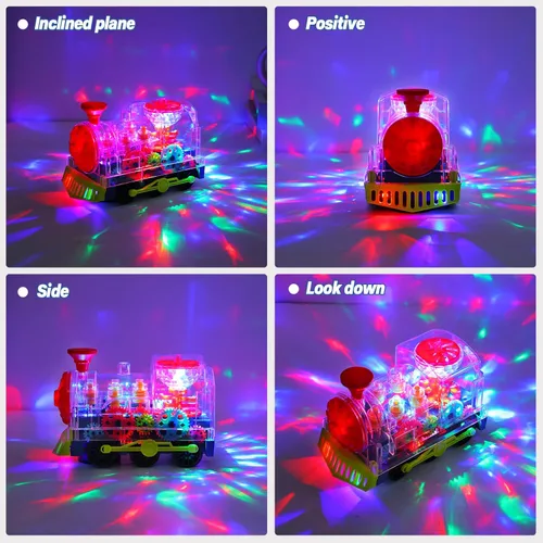 Miniatura 5 de Juguetes de tren iluminado para niños pequeños, juguetes sensoriales interactivos para autismo con engranajes móviles coloridos, música y luz LED