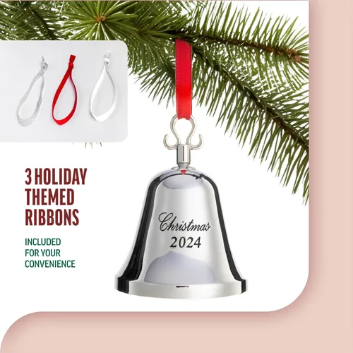 Miniatura 7 de Klikel 11º adorno anual de campana de Navidad plateada 2024 – Campana real para árbol de Navidad – Edición grabada