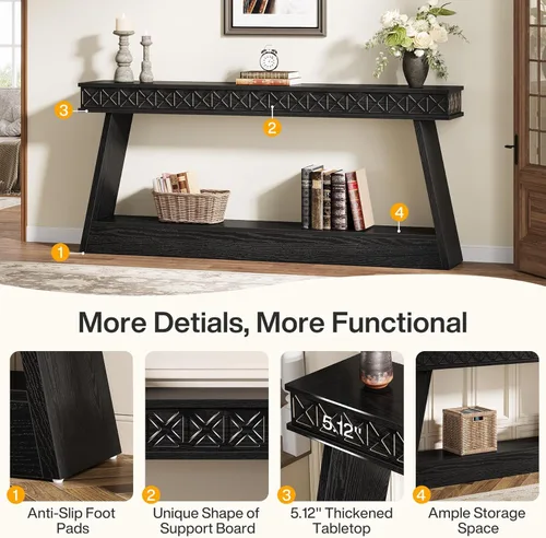 Miniatura 3 de Tribesigns Mesa Consola Moderna, Mesa de Entrada Extra Larga de 71 Pulgadas con Almacenamiento, Mesa de Sofá Estrecha de 2 Niveles Detrás del Sofá